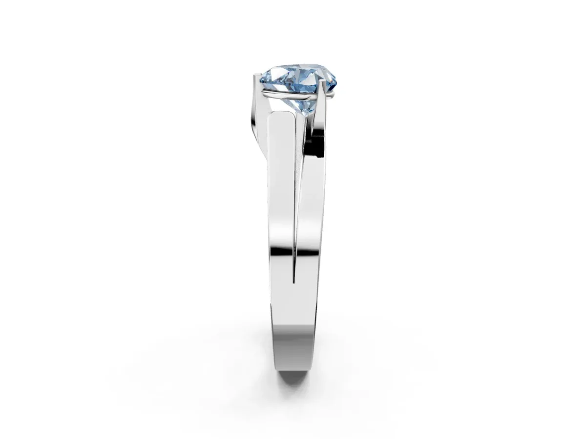 Fancy Blue Modern Tension Set Heart Cut Diamond Solitaire Wide Band Ring Silver