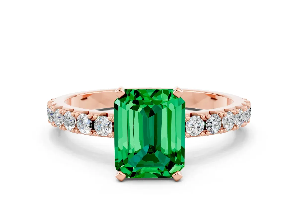 Emerald Cut Emerald Solitaire Pavé Band with Four-Prong Setting Rose gold