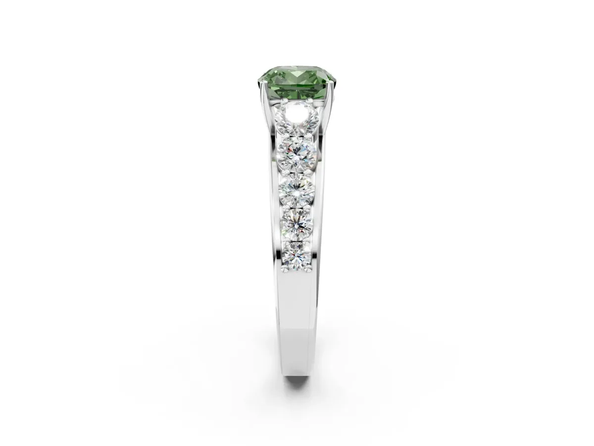 Fancy Green Cushion Cut Brilliant Diamond Pavé Band with Six-Prong Setting Silver