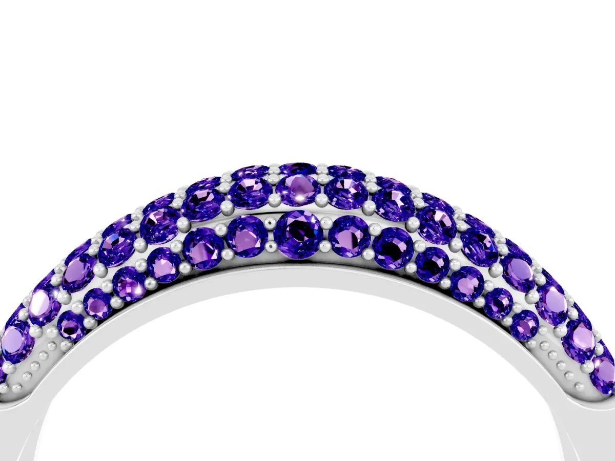 Three-Row Pavé Round Tanzanite Dome Band Silver