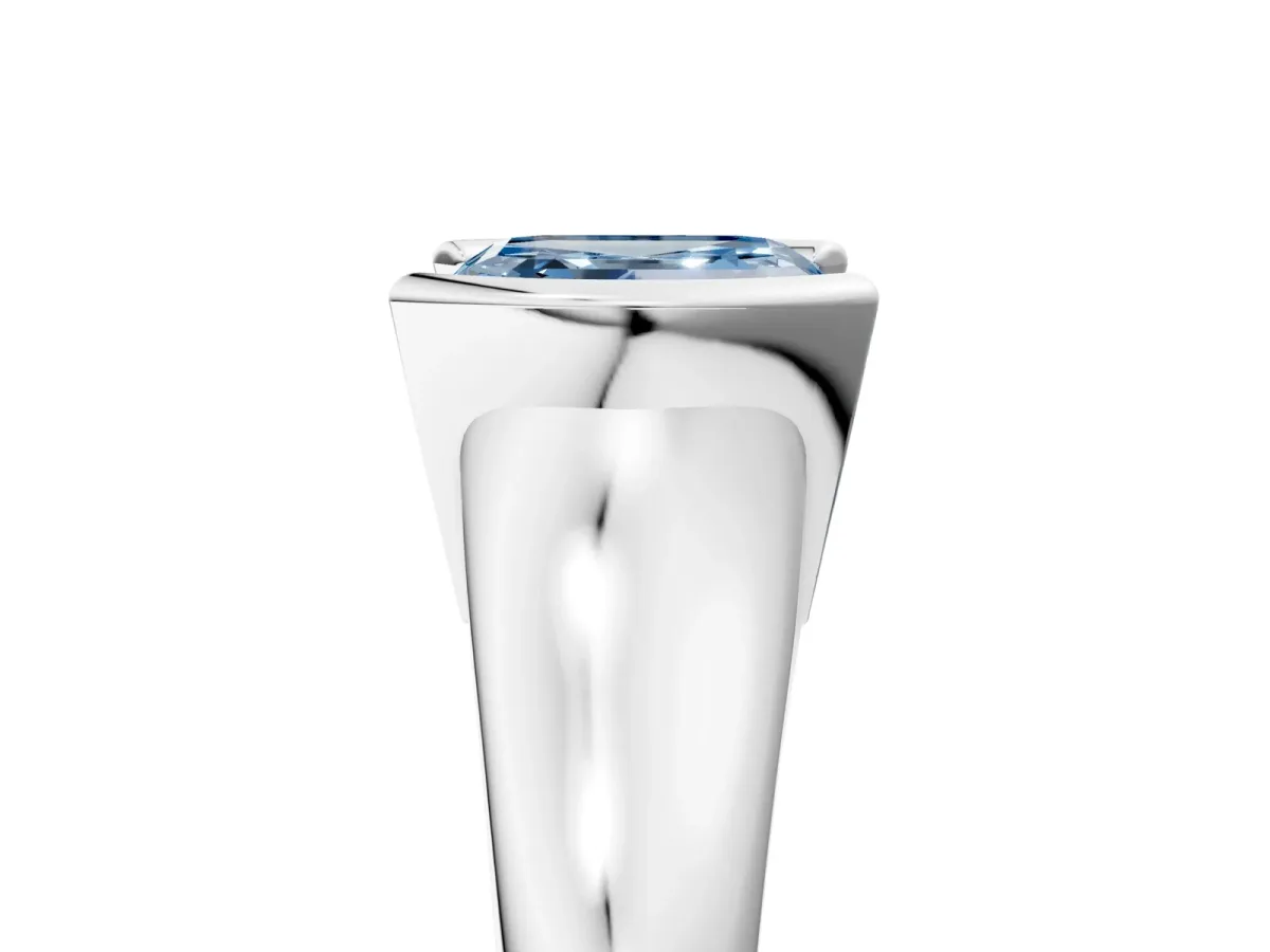 Fancy Blue Asscher Cut Solitaire Tension Set Diamond Ring with Split Shank Band Platinum