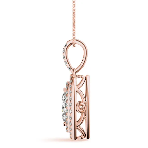 Marquise Diamond Halo Pendant with Pavé Setting Rose gold