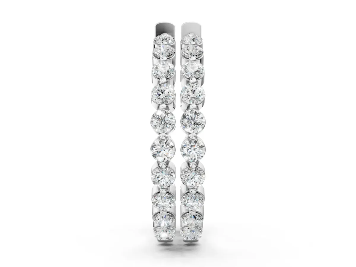 Round Cut Prong Set Diamond Hoop Earrings White gold