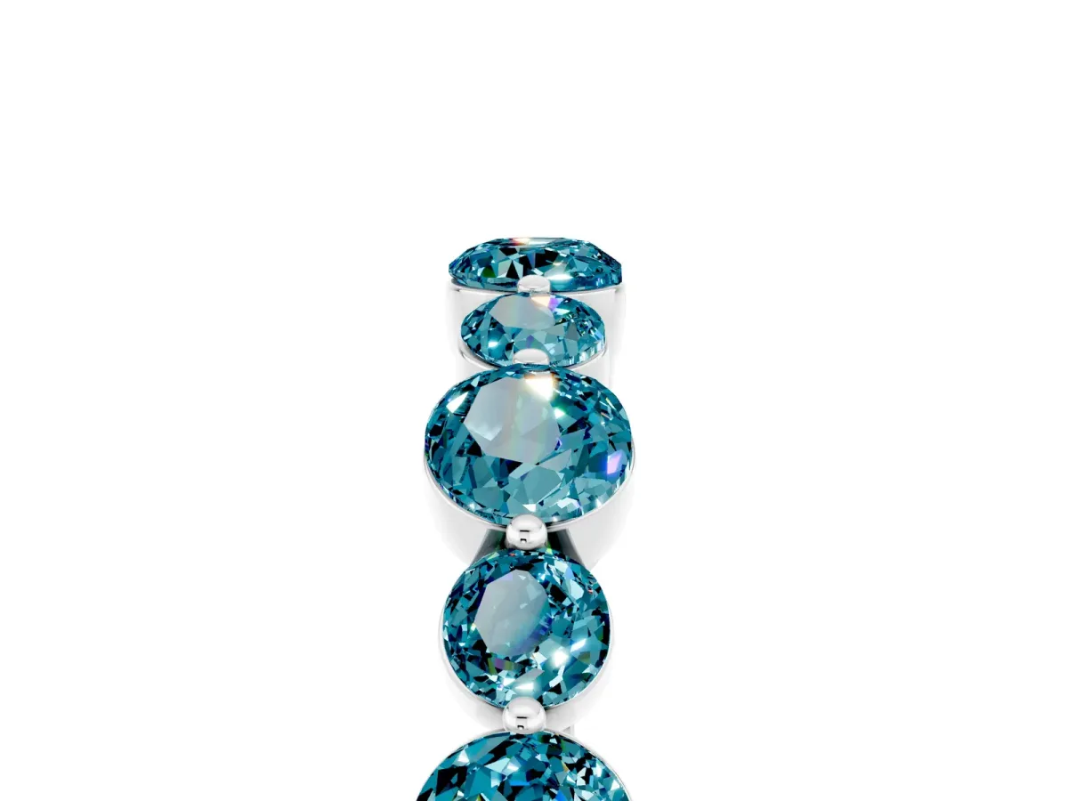 Round Blue Topaz Scalloped Prong Set Eternity Band Silver