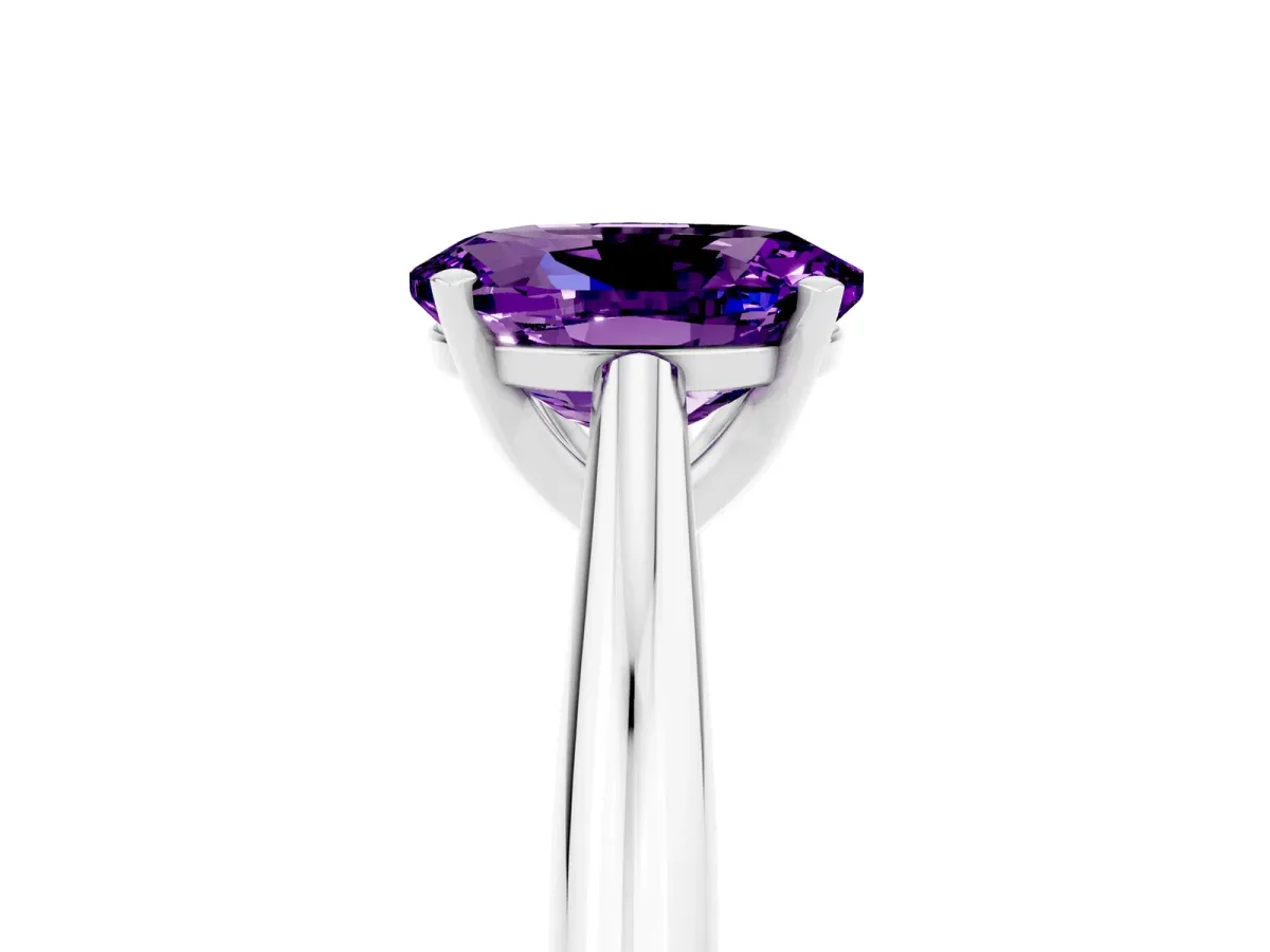 Oval Cut Amethyst Solitaire Engagement Ring with Cathedral Setting and Four-Prong Mount White gold