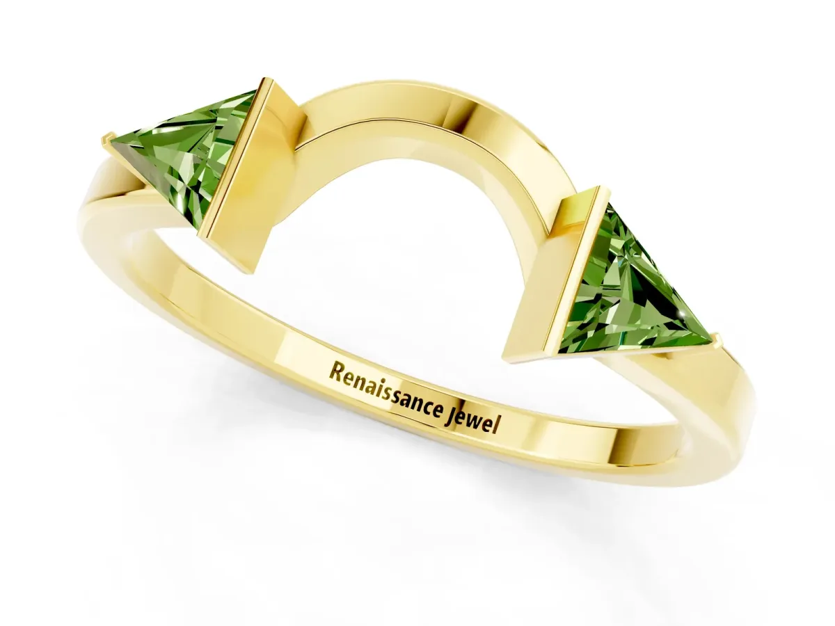 Trillion Peridot Open Band Ring with Bezel Setting Yellow gold