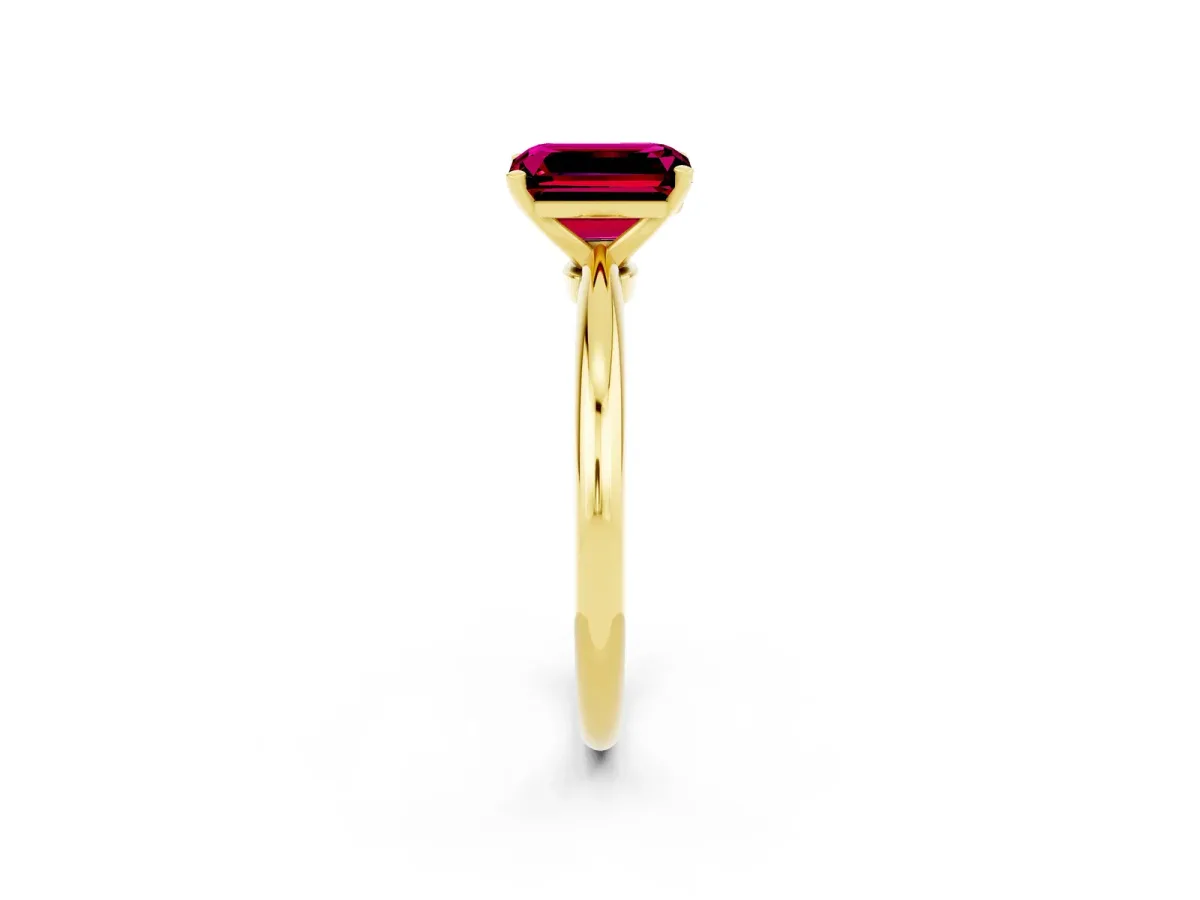 Emerald Cut Garnet Solitaire Ring with Six-Prong Setting and Classic Band Yellow gold