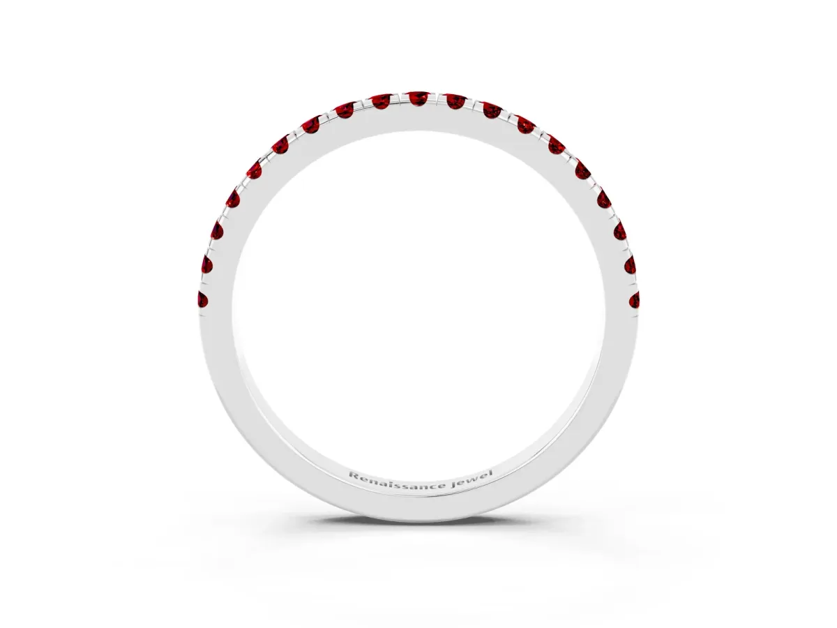 Pavé Round Ruby Half Eternity Band with Shared Prong Setting Silver