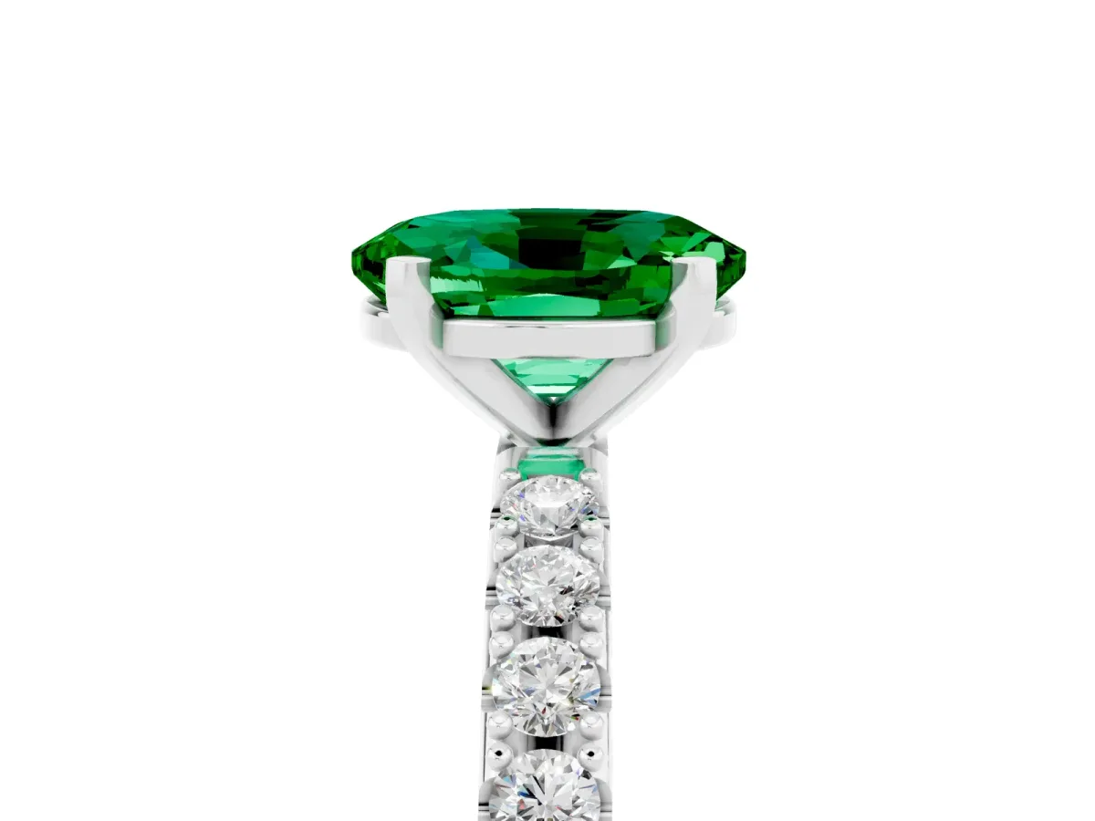 Oval Cut Emerald Solitaire Pavé Band with Four-Prong Setting Platinum