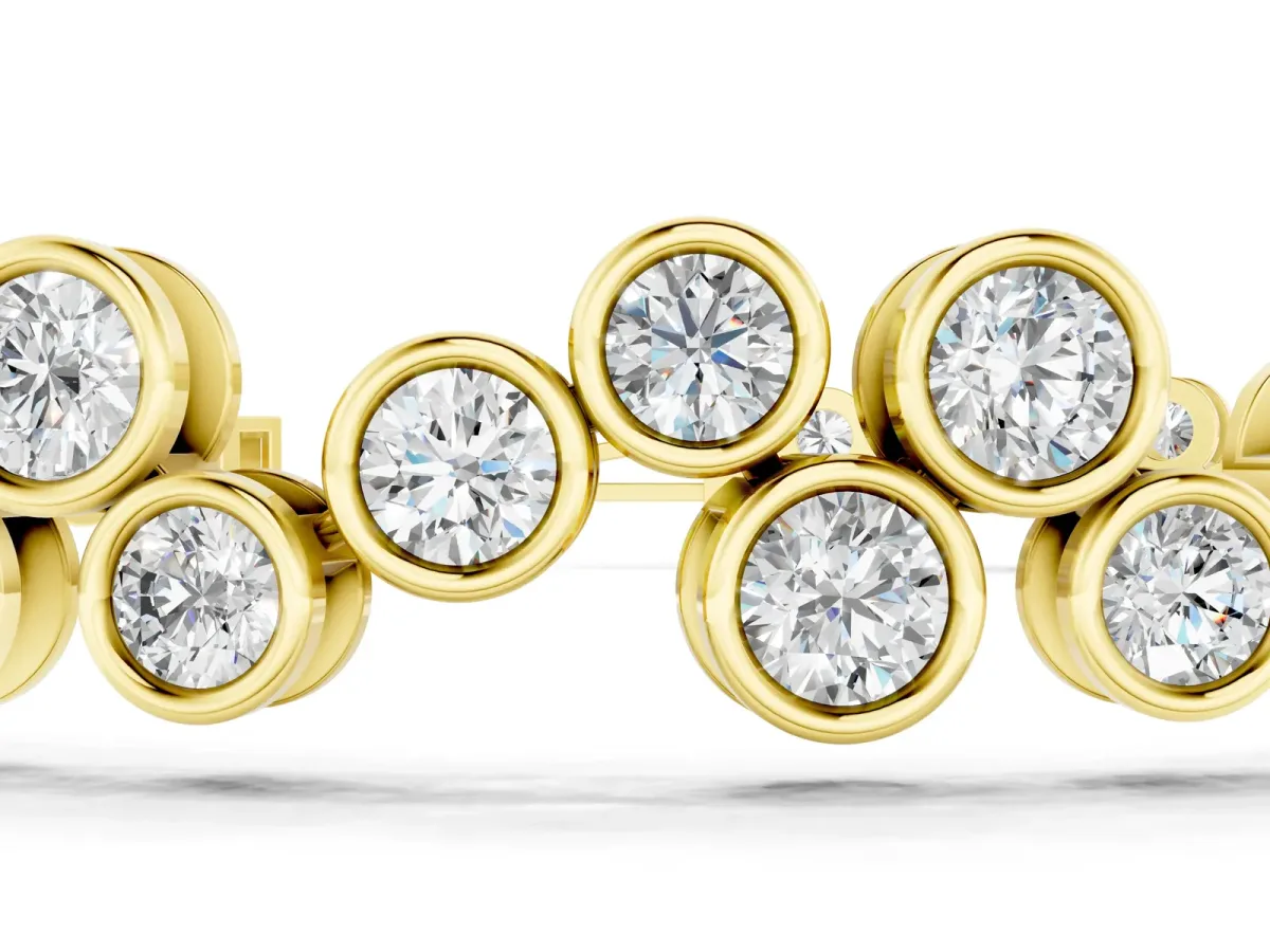 Bezel Set Round Diamond Cluster Tennis Bracelet Yellow gold
