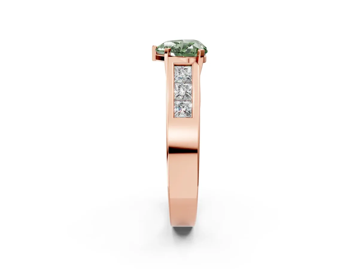 Fancy Green Heart Cut Cut Channel Set Solitaire Ring with Four-Prong Setting Rose gold
