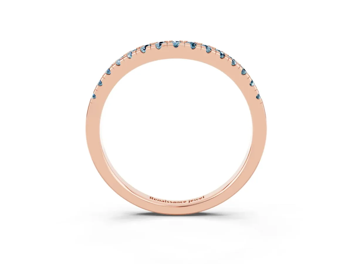 Aquamarine Pavé Curved Wedding Band Rose gold
