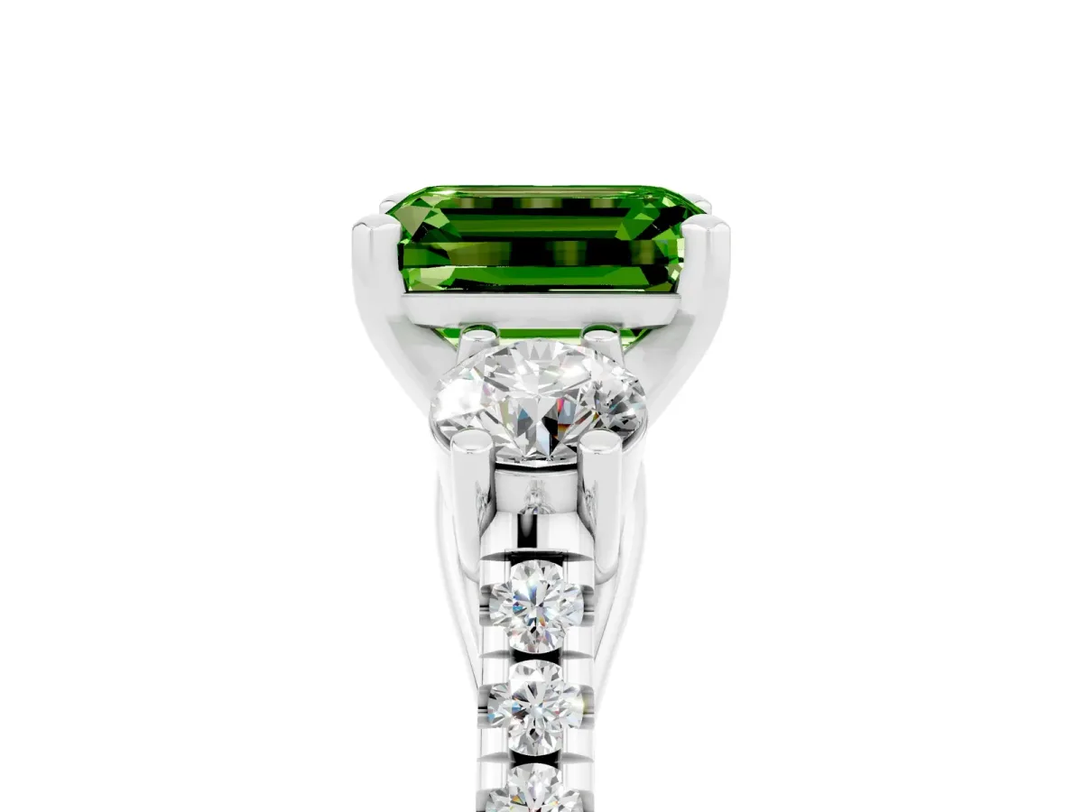 Three-Stone Emerald Cut Peridot Pavé Band with Four-Prong Setting Silver
