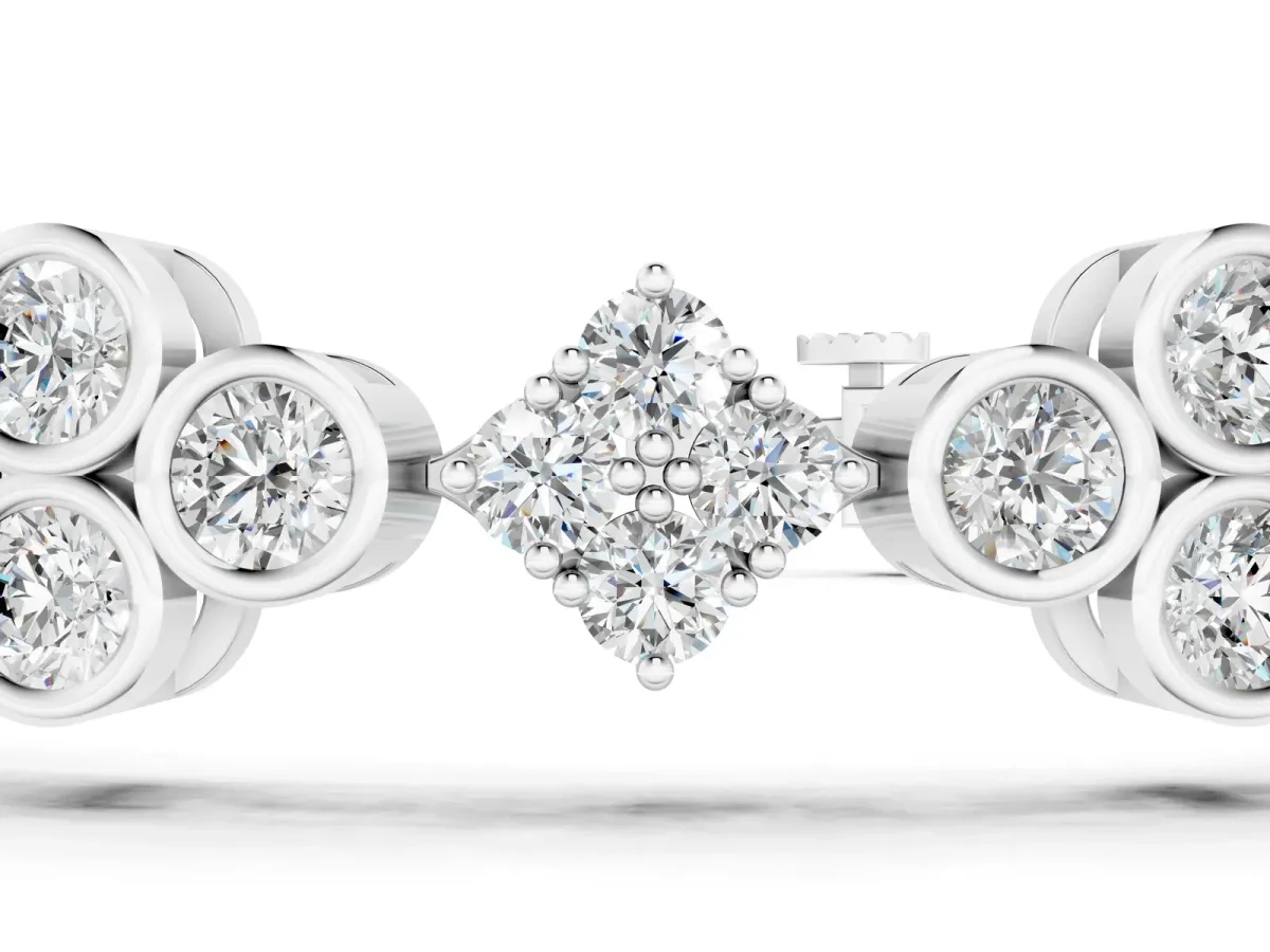 Round Diamond Cluster Tennis Bracelet with Bezel Setting and Four-Prong Clasp Silver