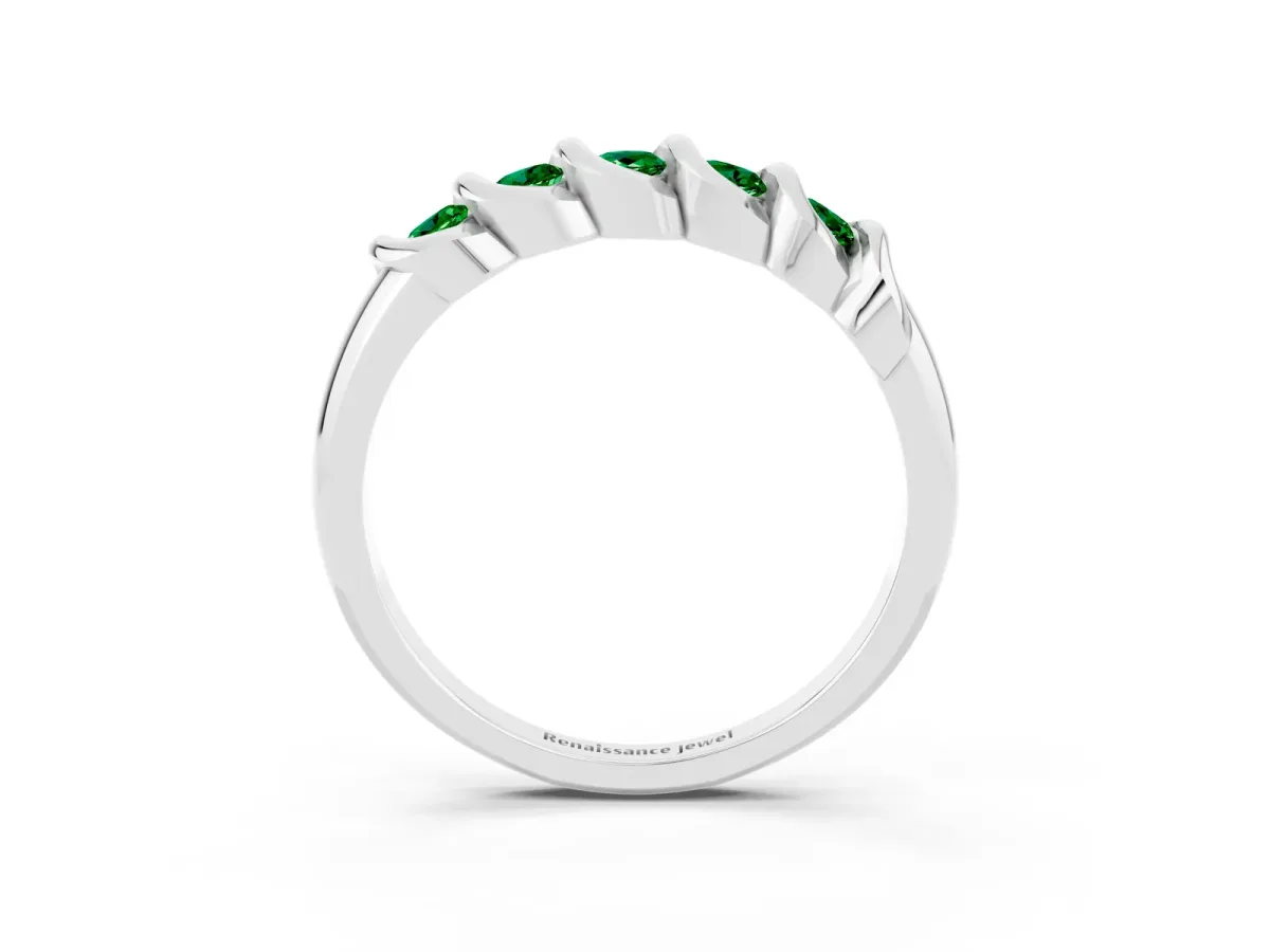 Round Emerald Eternity Band with Twist Prong Setting Platinum
