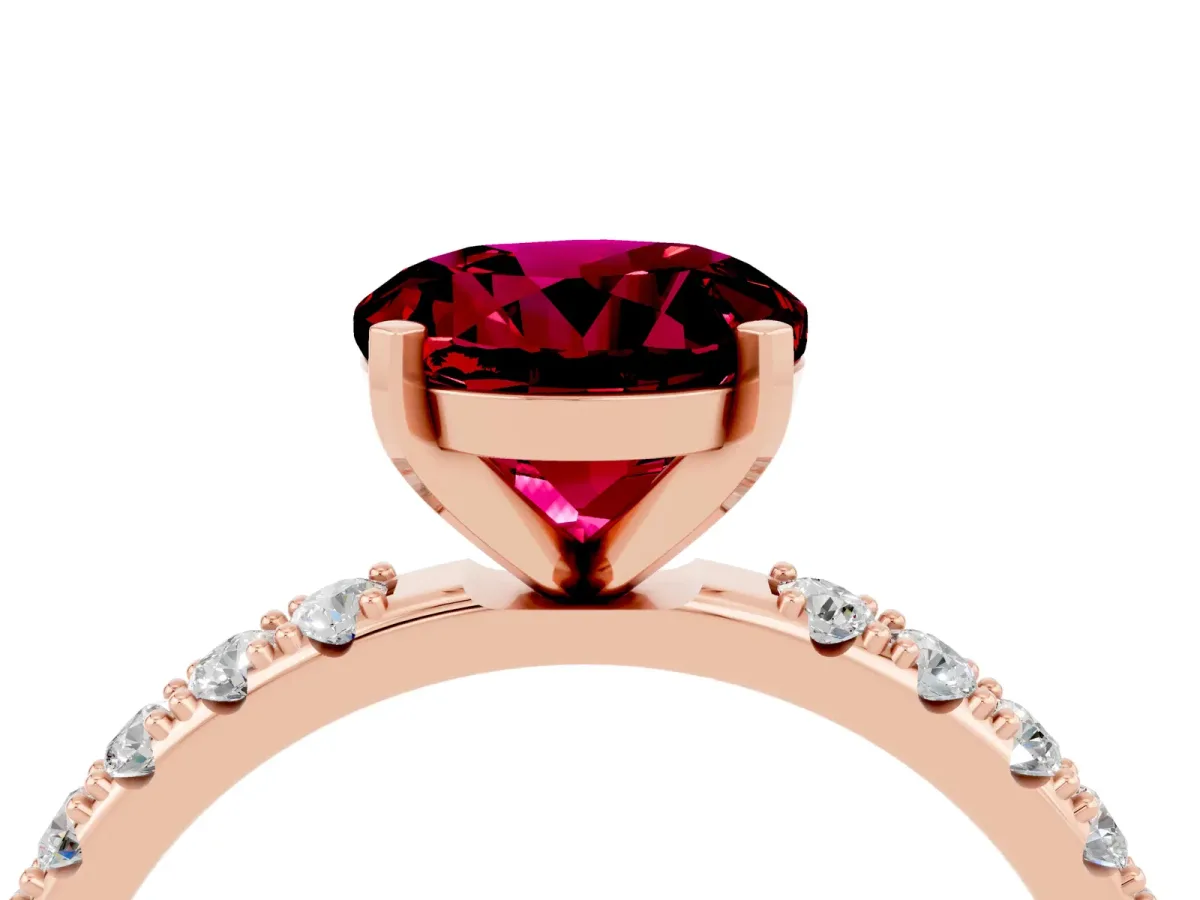 Round Cut Garnet Solitaire Pavé Band with Four-Prong Setting Rose gold