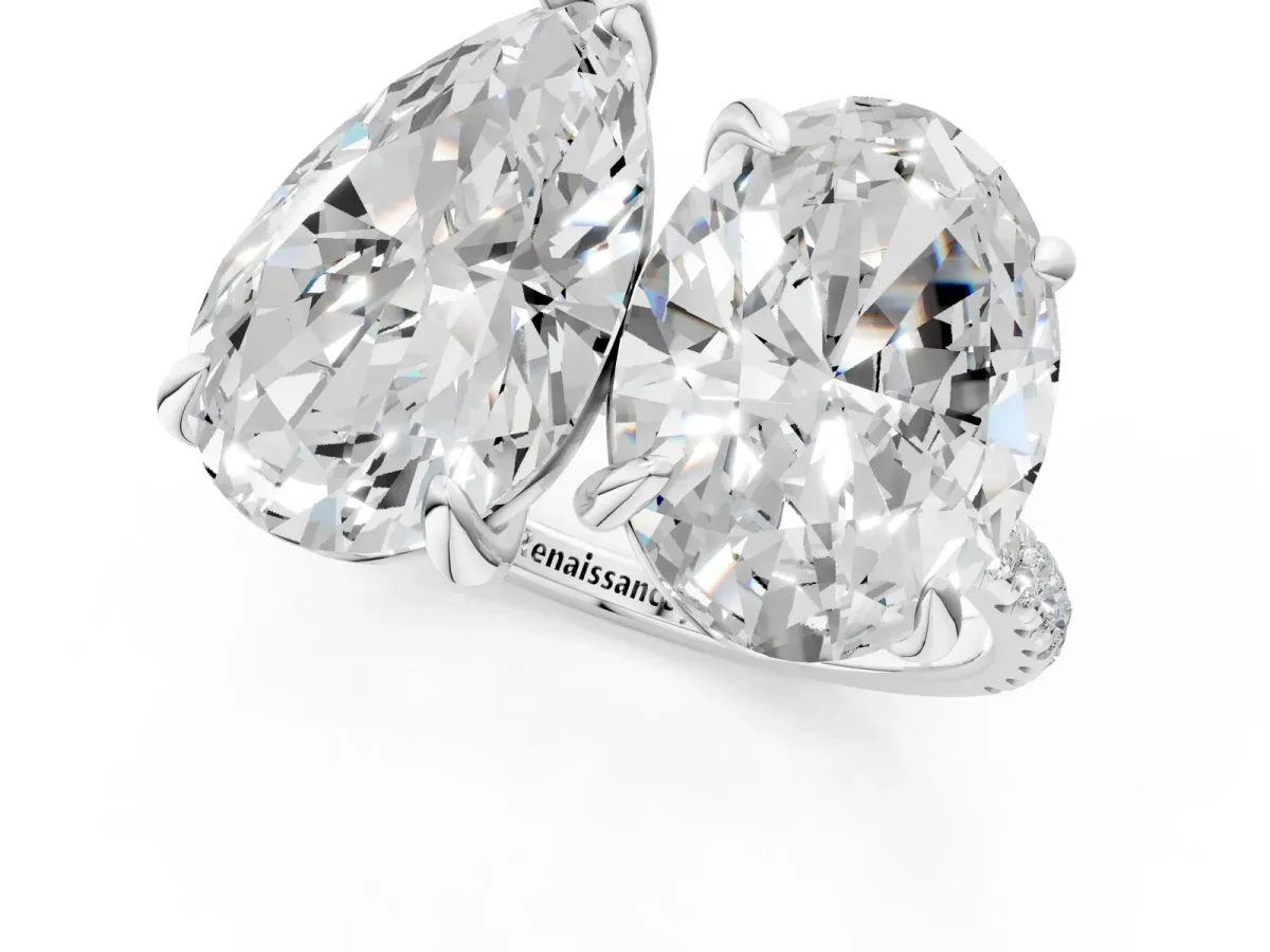 Oval and Pear Toi Moi Ring with Prong Setting and Micro Pave Band Silver