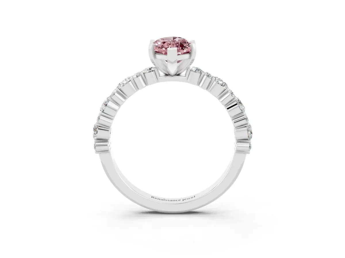 Marquise Cut Morganite Side Stone Solitaire Ring with Round and Four-Prong Setting White gold