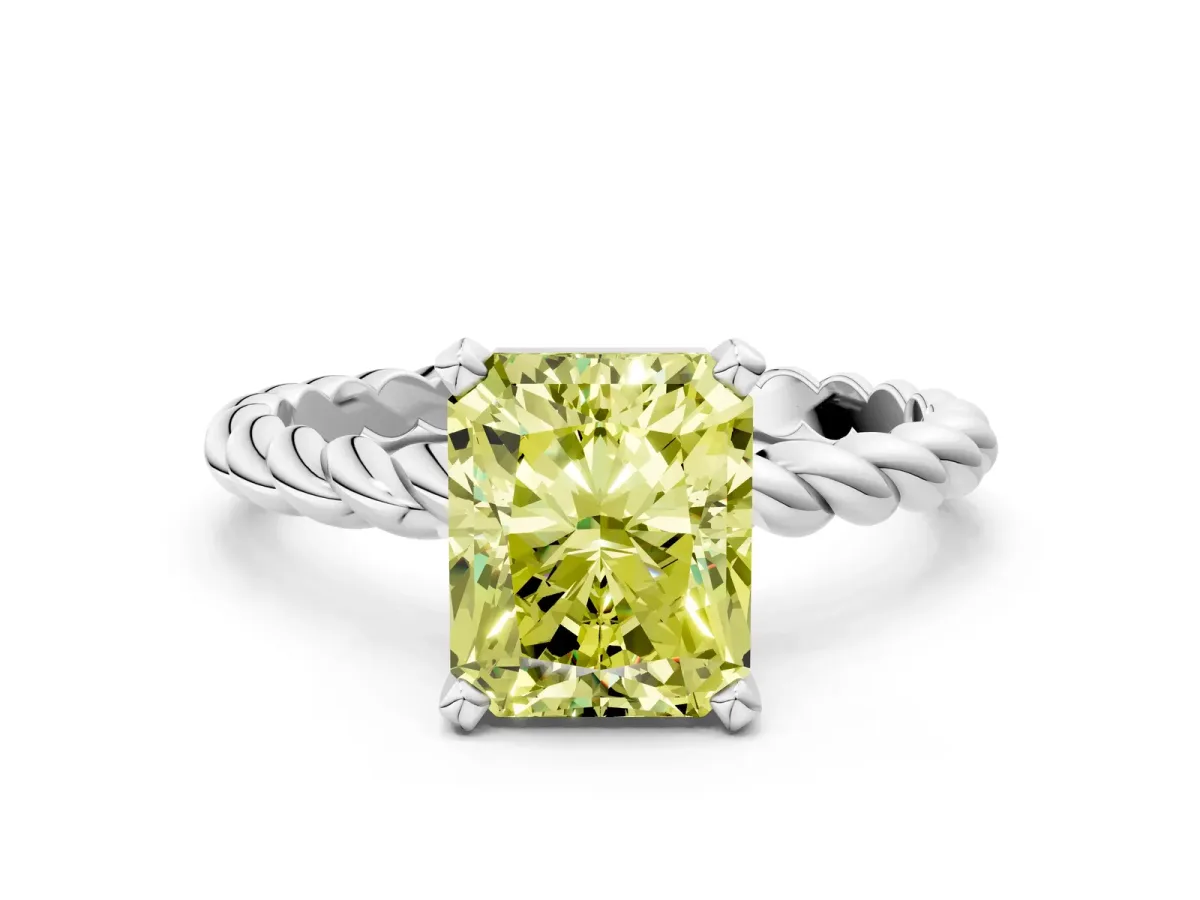 Fancy Yellow Radiant Cut Cut Solitaire Twisted Band with Four-Prong Setting Platinum