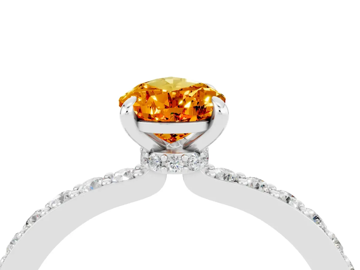 Pear Cut Citrine Solitaire Engagement Ring with Pavé Band and Four-Prong Setting Silver