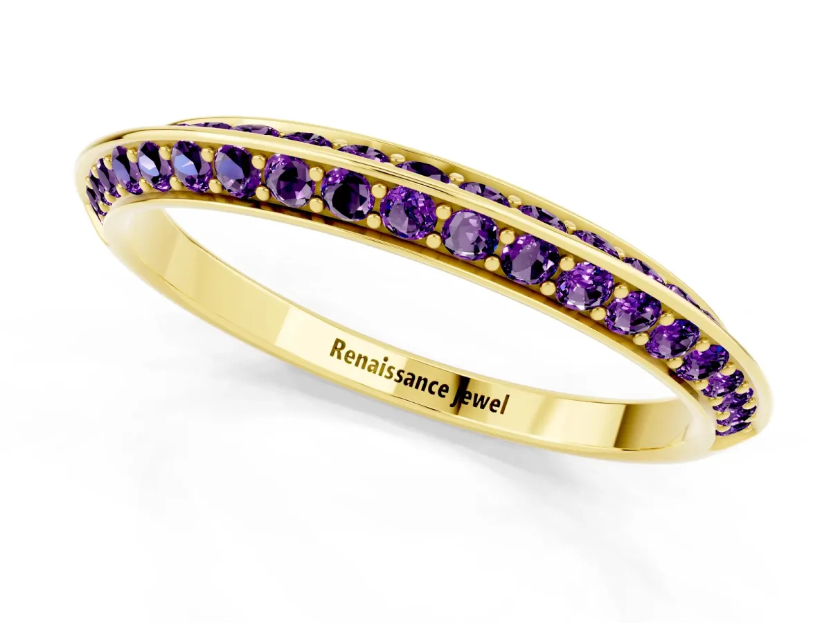 Double Row Pavé Round Amethyst Eternity Band with Channel Setting Yellow gold