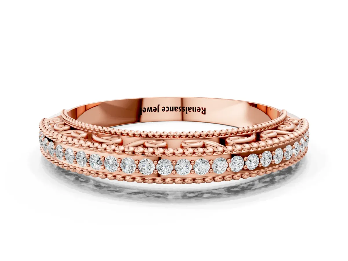 Round Diamond Pavé Milgrain White Gold Eternity Band Rose gold