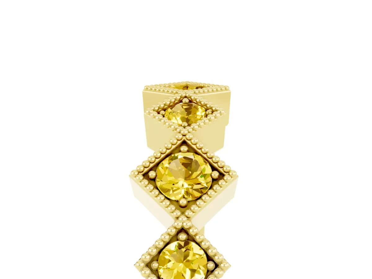 Milgrain Square Bezel Round Yellow Sapphire Chevron Band Yellow gold
