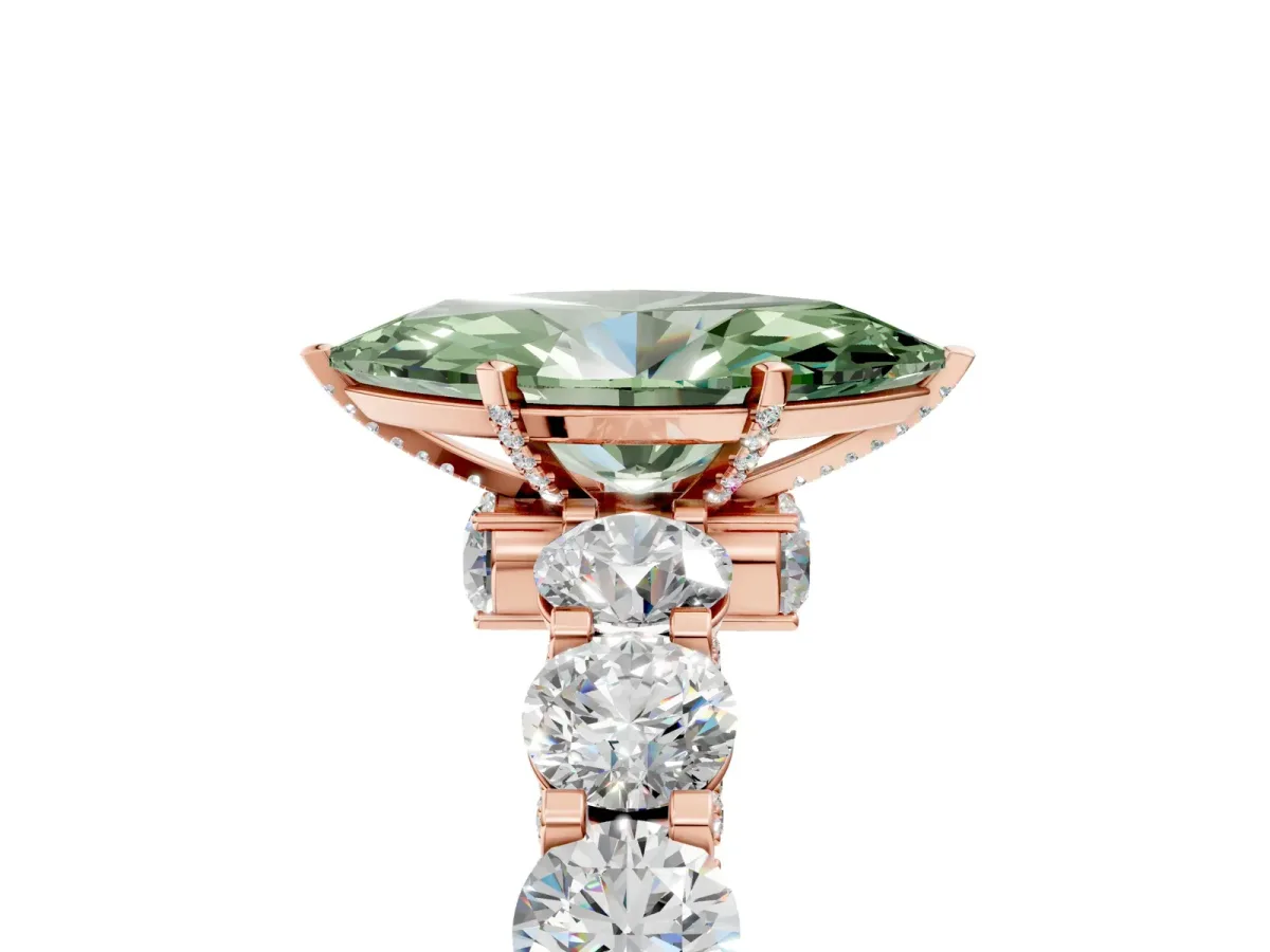 Fancy Green Marquise Cut Diamond Side Stone Engagement Ring with Four-Prong Setting Rose gold