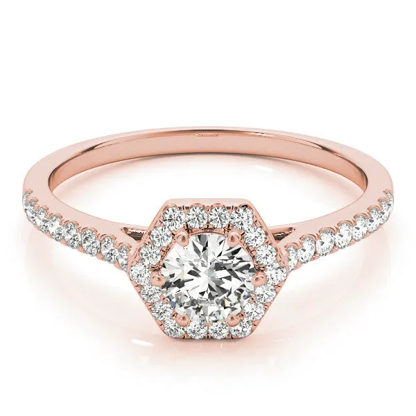 Hexagonal Halo Emerald Cut Diamond Pavé Band with Four-Prong Setting Rose gold
