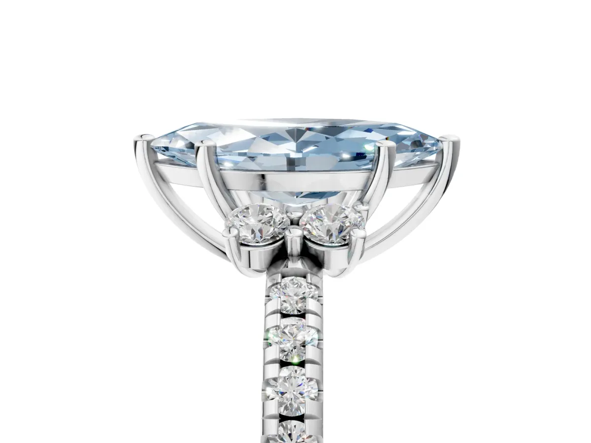 Fancy Blue Marquise Cut Diamond Three-Stone Pave Band with Four-Prong Setting Silver