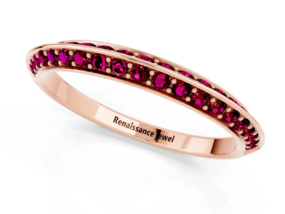 Double Row Pavé Round Garnet Eternity Band with Channel Setting Rose gold