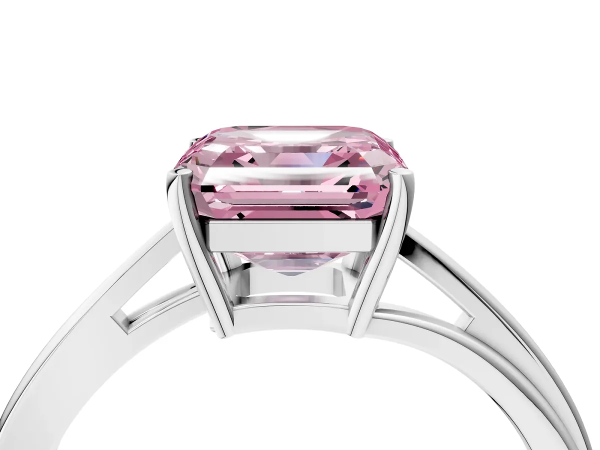 Fancy Pink Asscher Cut Cut Solitaire Twist Band Ring with Four-Prong Setting Platinum