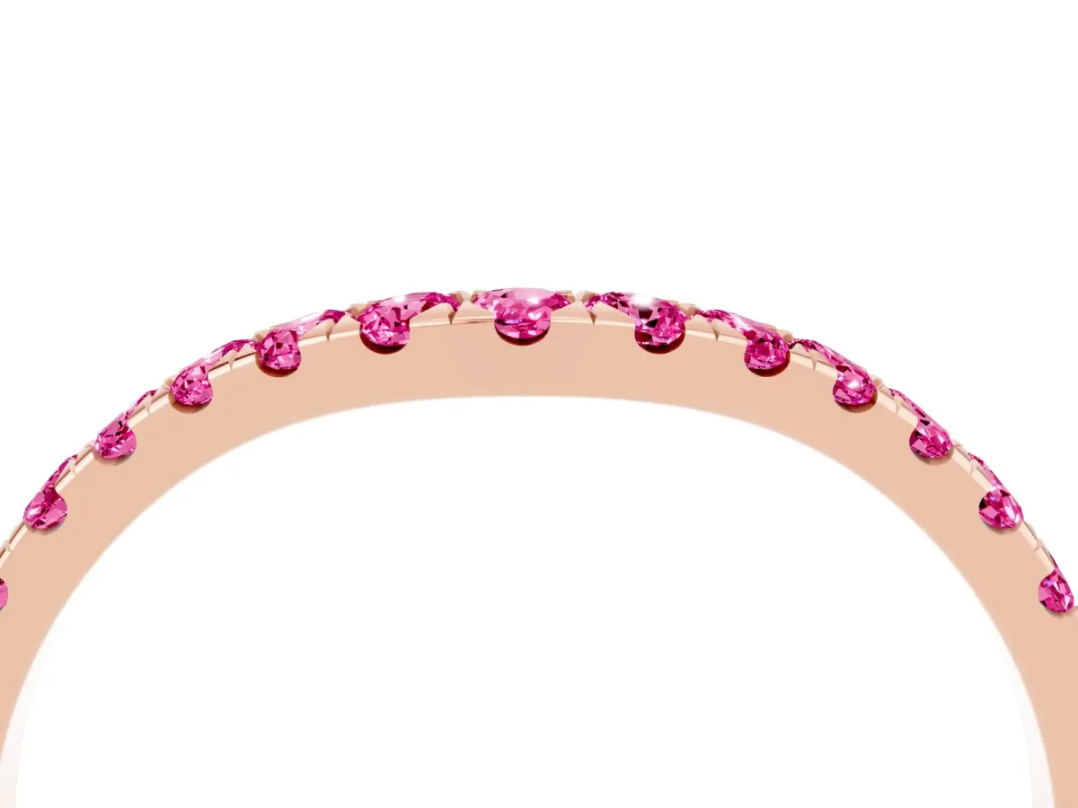 Curved Pavé Round Pink Sapphire Wedding Band with Shared Prong Setting Rose gold