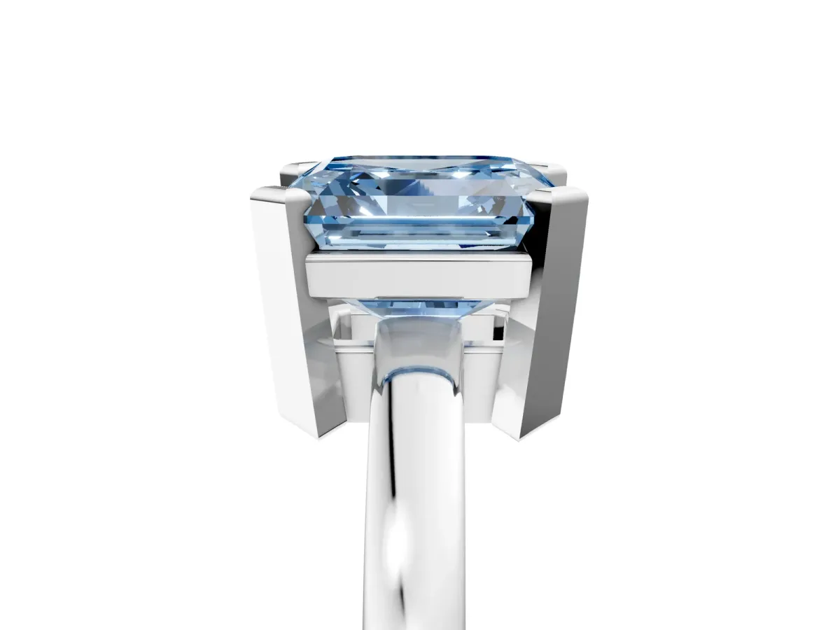 Fancy Blue Asscher Cut Cut Solitaire Ring with Four-Prong Setting and Classic Band Platinum
