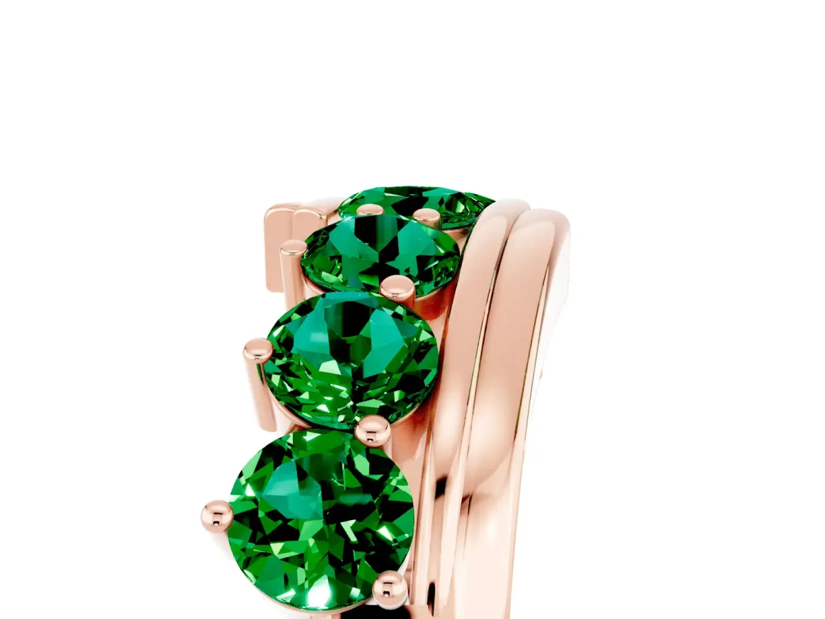 Round Emerald Wave Band with Channel and Shared Prong Setting Rose gold