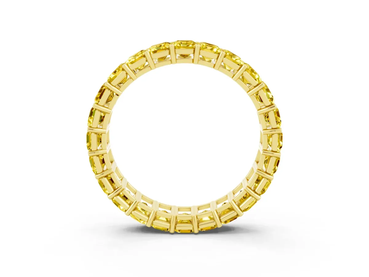 Emerald Cut Yellow Sapphire Eternity Band with Shared Prong Setting Yellow gold