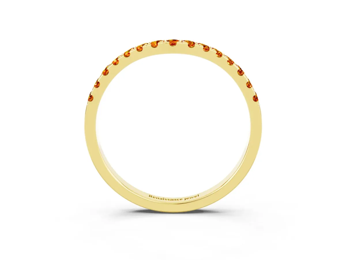 Curved Pavé Round Citrine Wedding Band with Shared Prong Setting Yellow gold