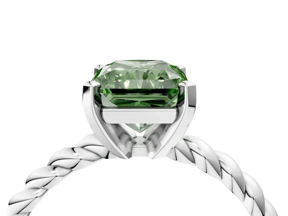 Fancy Green Radiant Cut Cut Solitaire Twisted Band with Four-Prong Setting Platinum