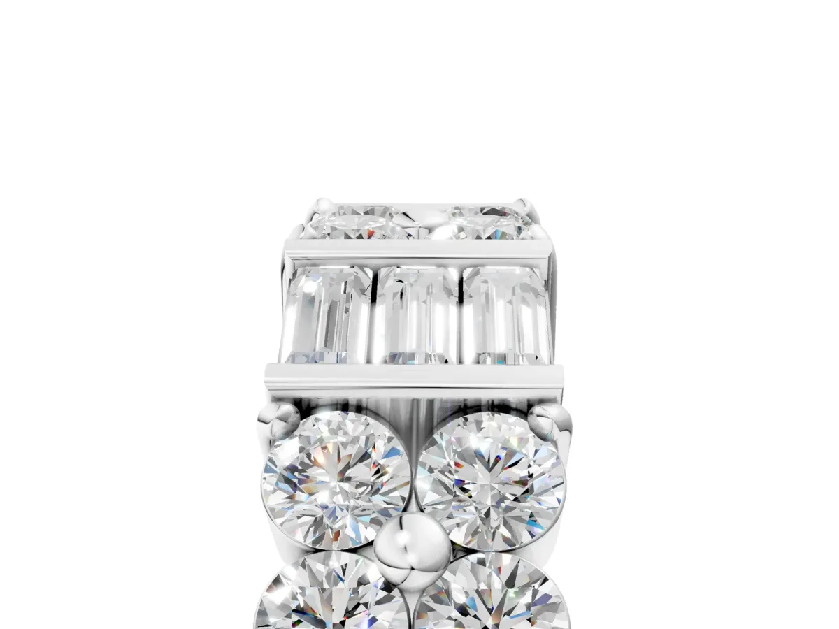Channel Set Round and Baguette Diamond Anniversary Band with Prong Setting Silver