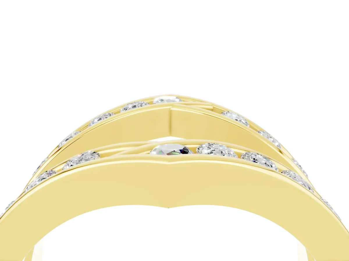 Round Moissanite Channel-Set Chevron Band Yellow gold