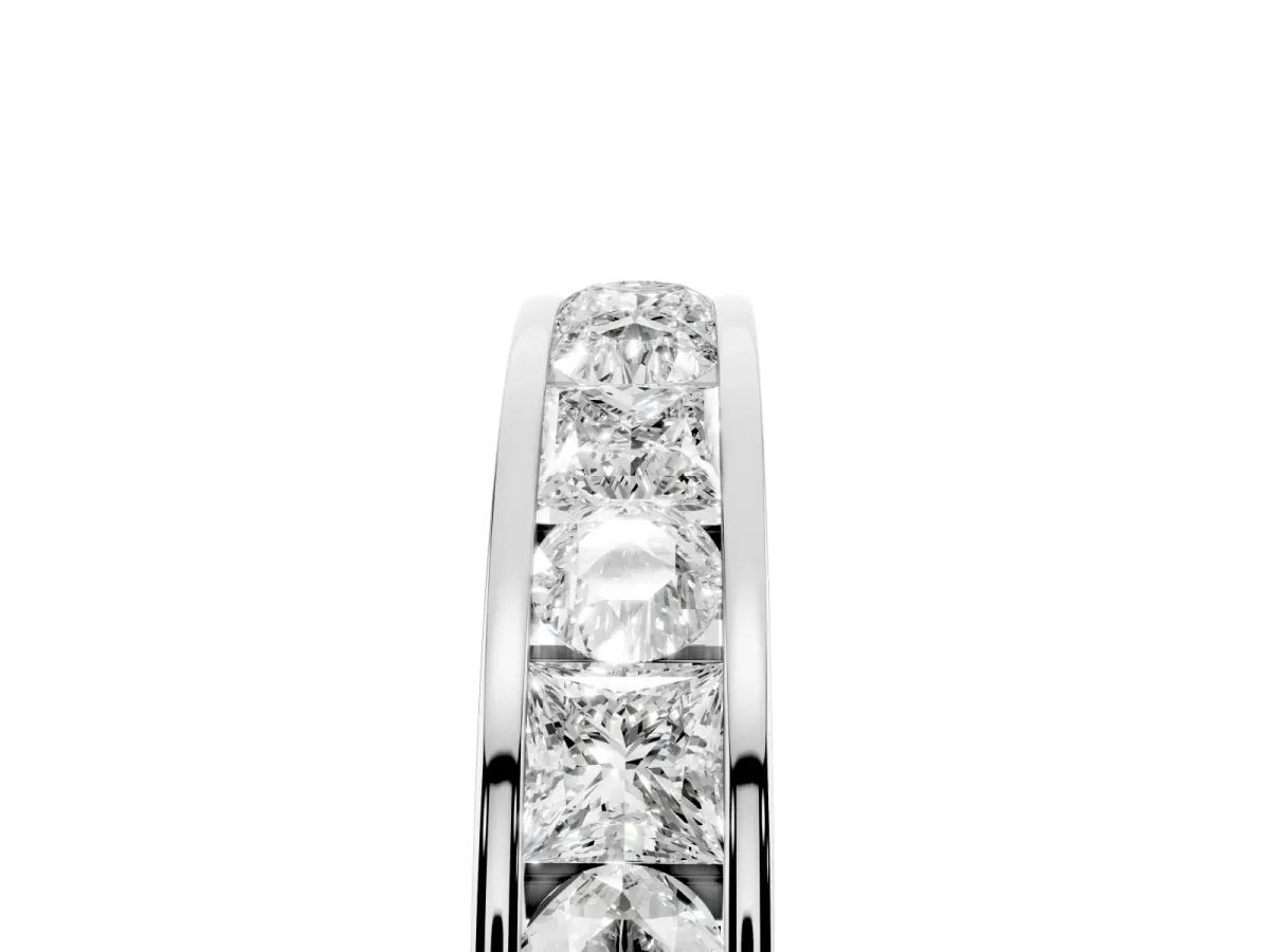 Princess Diamond Channel Set Promise Ring with Round Diamond Accents White gold