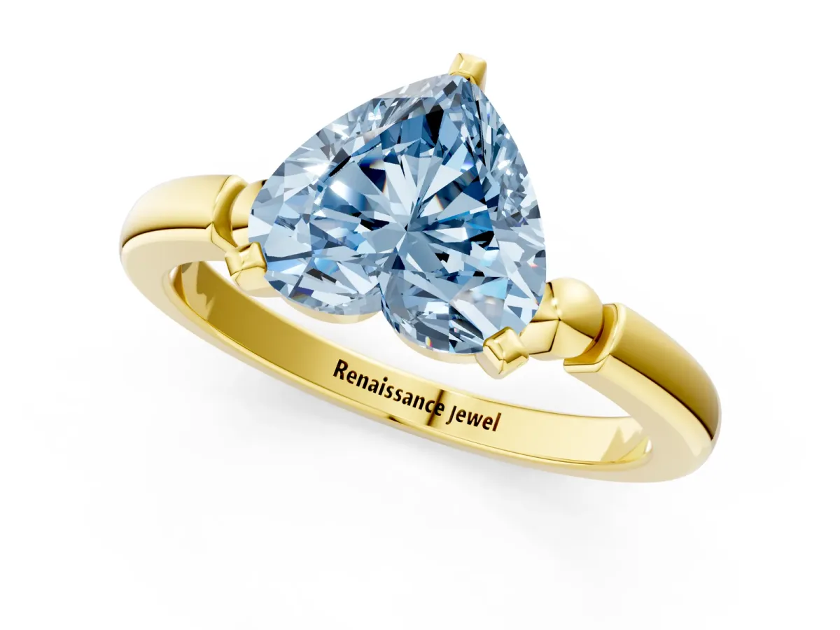 Fancy Blue Heart Cut Solitaire Beaded Band with Four-Prong Setting Yellow gold
