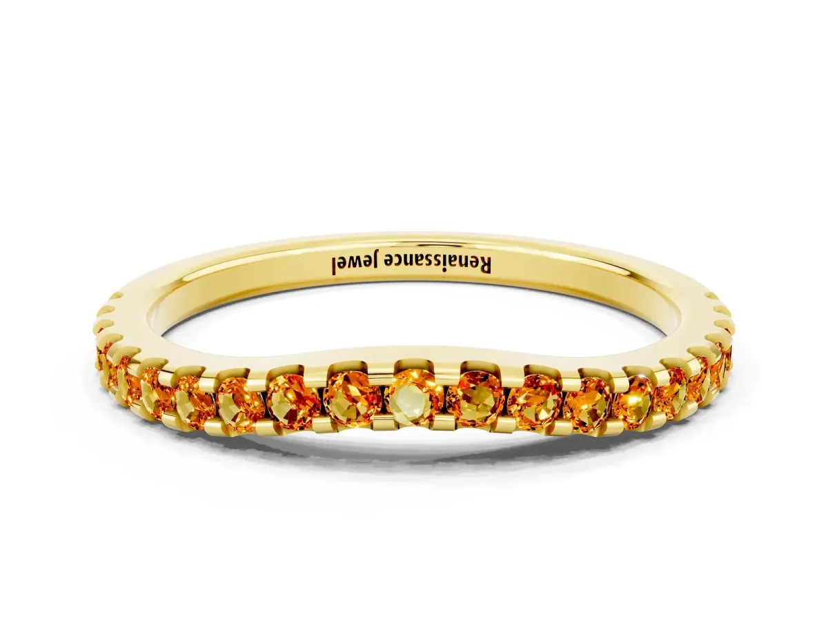 Round Citrine Pavé Curved Wedding Band Yellow gold