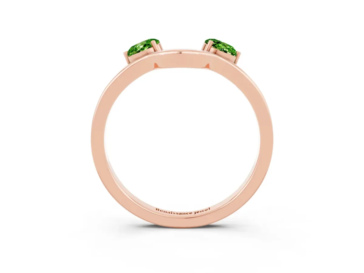 Dual Round Peridot Open Band Ring with Prong Setting Rose gold