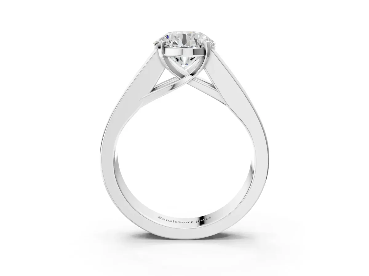 Round Cut Cut Channel Set Solitaire Ring with Four-Prong Setting White gold