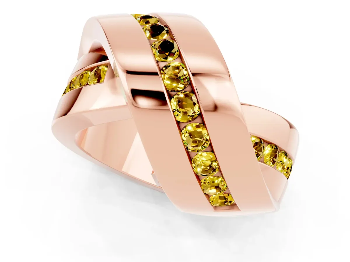 Pavé Round Yellow Sapphire Crossover Band with Channel Setting Rose gold