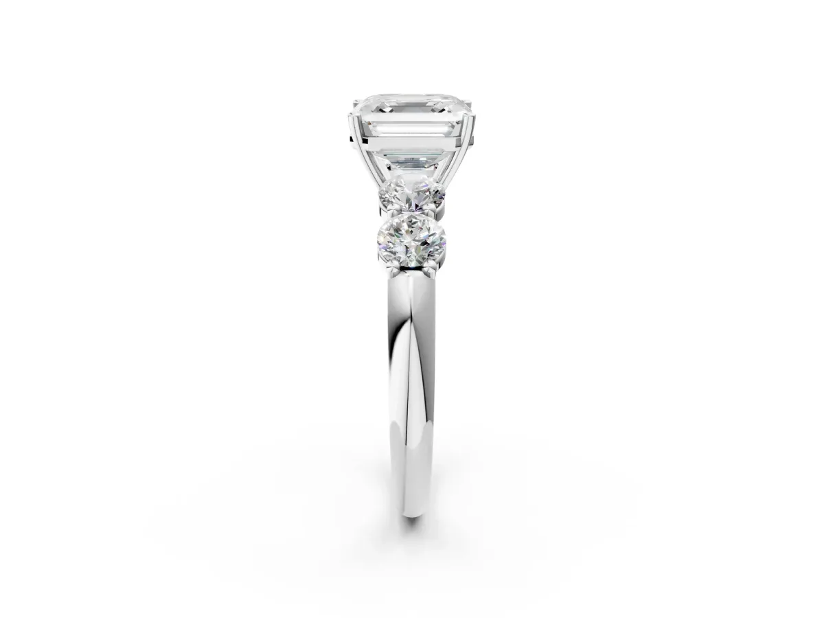 Asscher Cut Cut Five-Stone Prong Set Diamond Ring with Classic Band Platinum