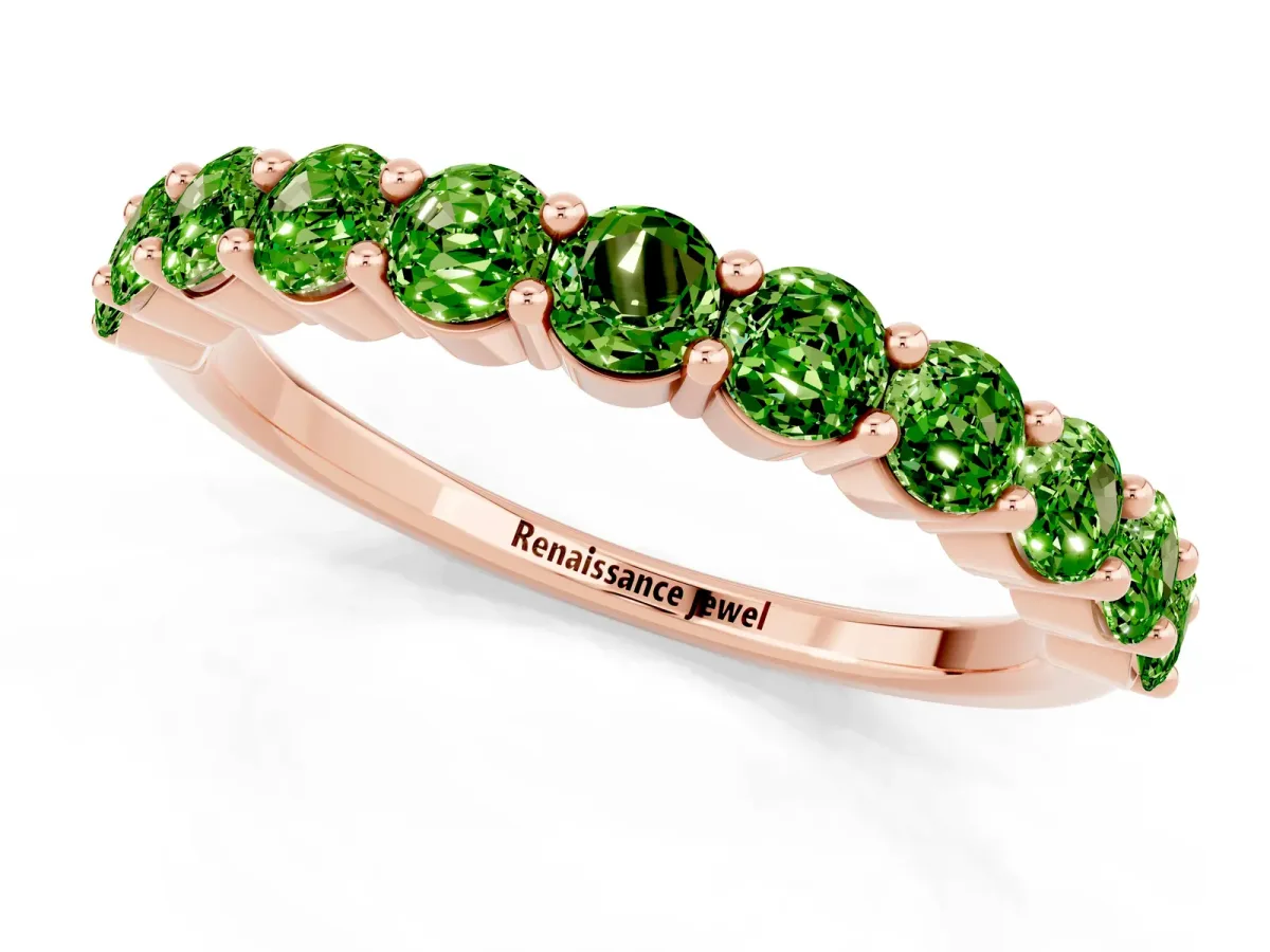 Round Peridot Half Eternity Band with Prong Setting Rose gold