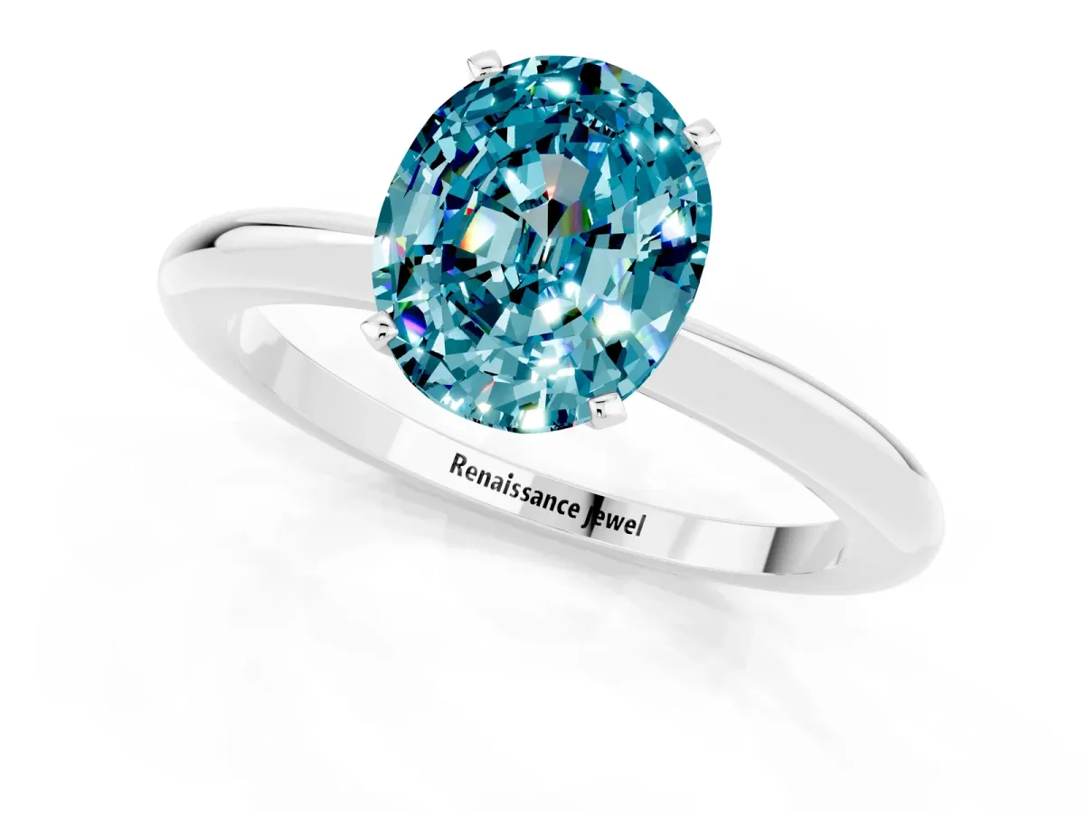 Oval Cut Blue Topaz Solitaire Ring with Six-Prong Setting and Classic Band Silver