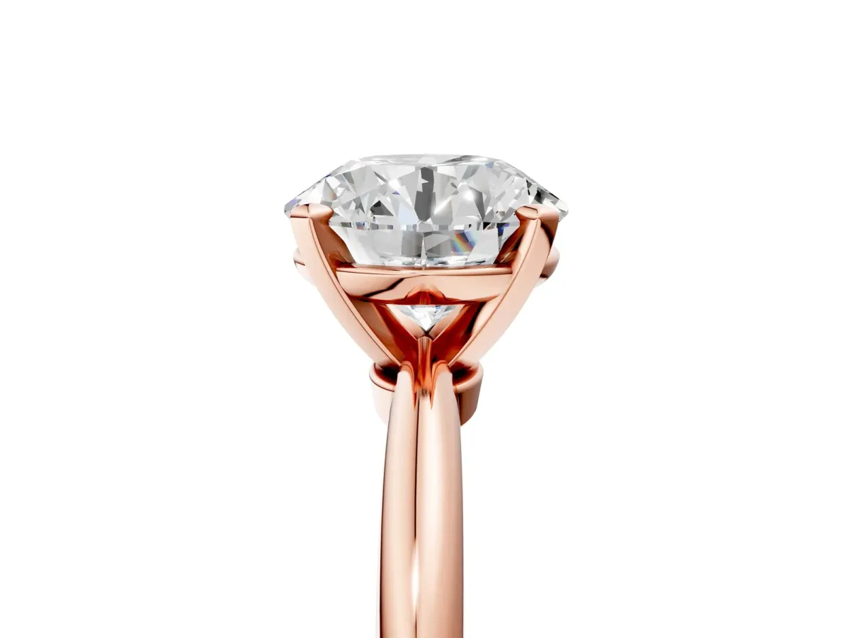Round Cut Diamond Solitaire Ring with Six-Prong Setting and Classic Band Rose gold